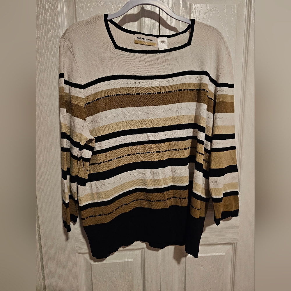 Alfred Dunner Women's Multi-Stripe Sweater - Black, White, Brown